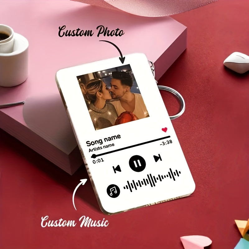 Personalized Music Code Keychain – Photo + Song Title