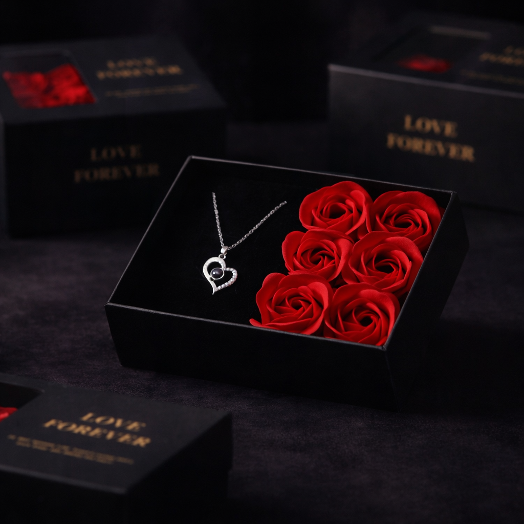 6 Red Roses Jewelry Gift Box Set – Includes Gift Bag