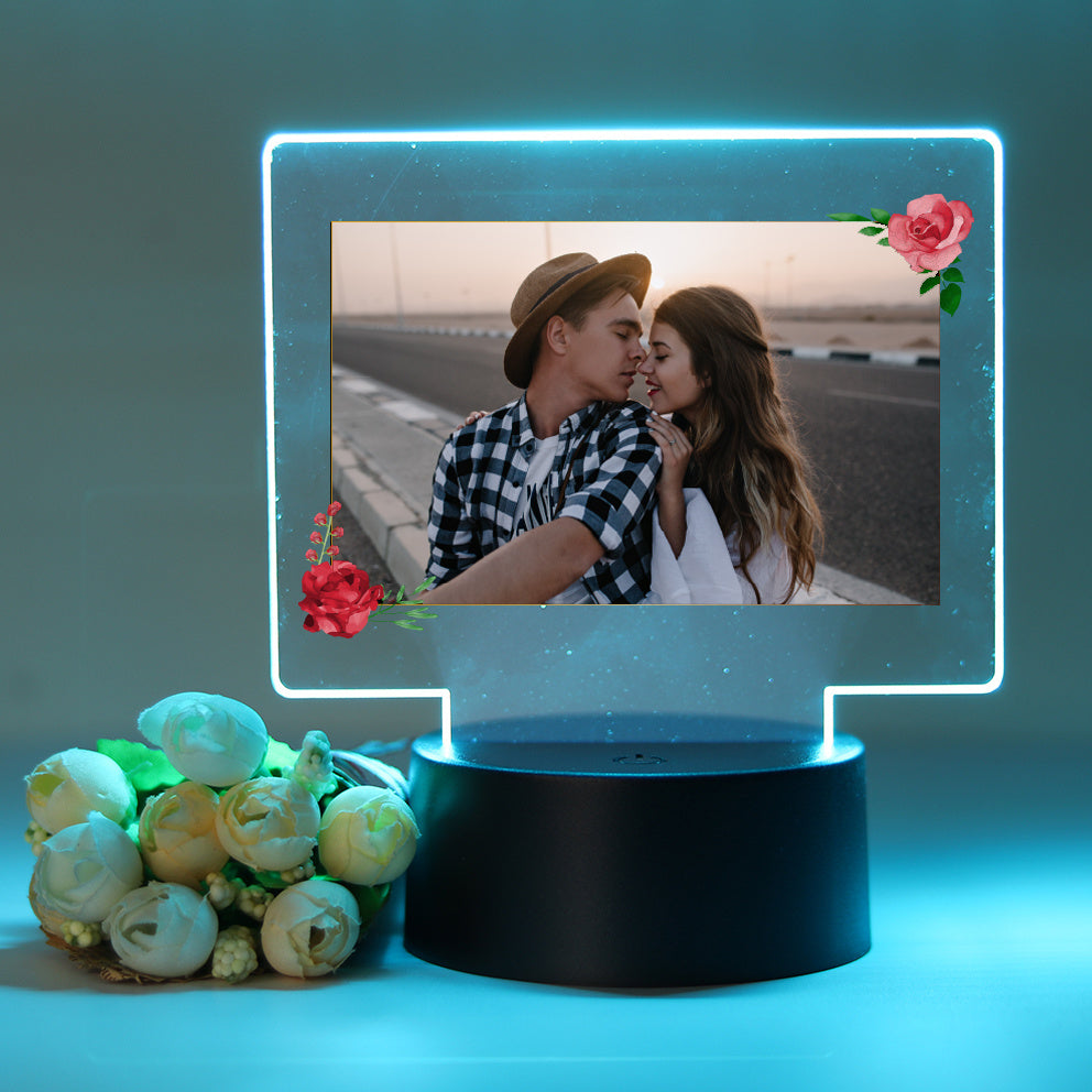Custom Photo Rose Frame 3D LED Night Light – Warm Glow