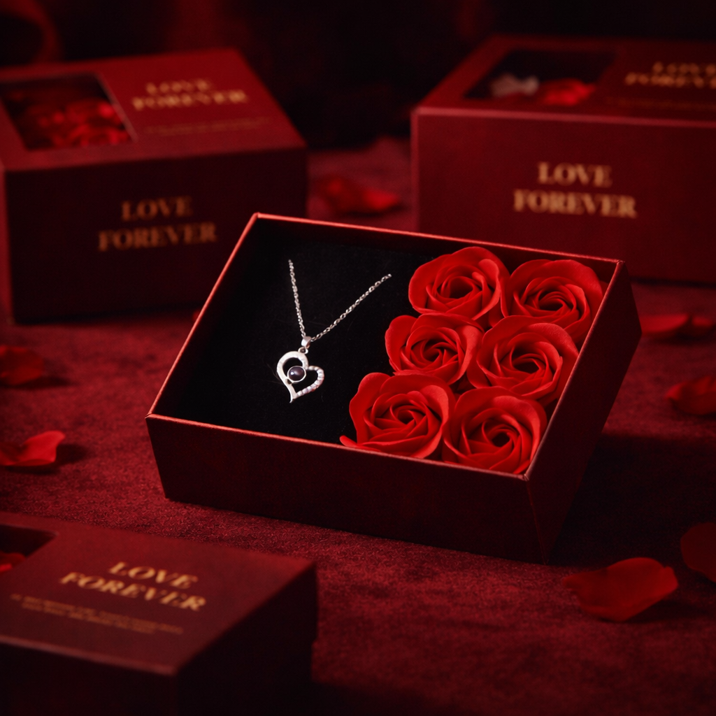 6 Red Roses Jewelry Gift Box Set – Includes Gift Bag