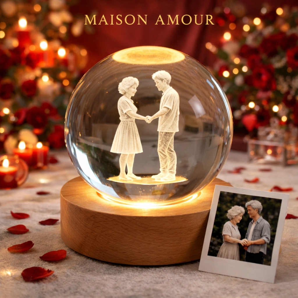 Personalized 3D Crystal Ball Night Light – Photo &amp; Name
