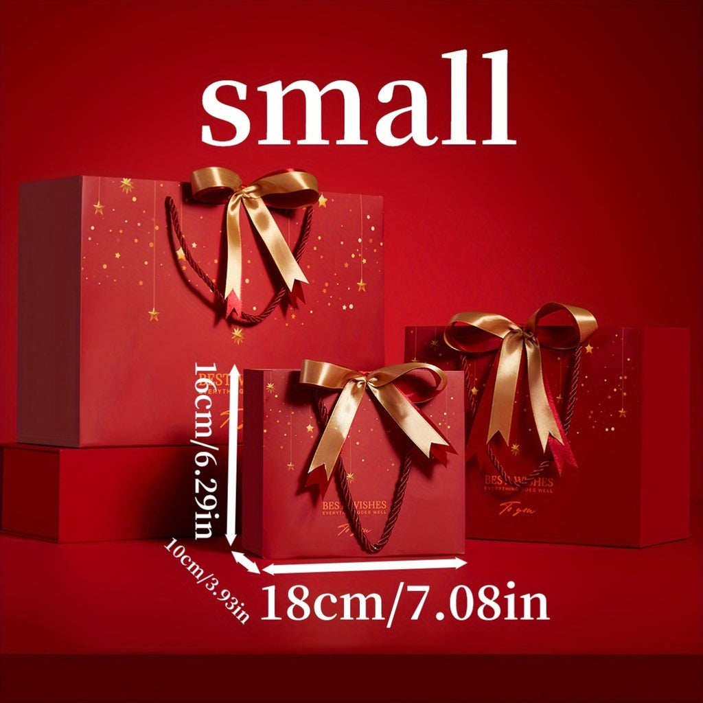 Red Star Gift Bag with Gold Bow – Elegant Reusable Paper Tote