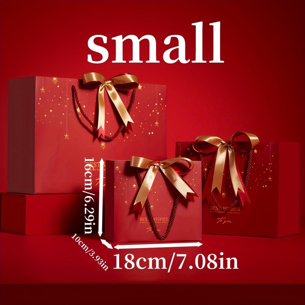 Red Star Gift Bag with Gold Bow – Elegant Reusable Paper Tote