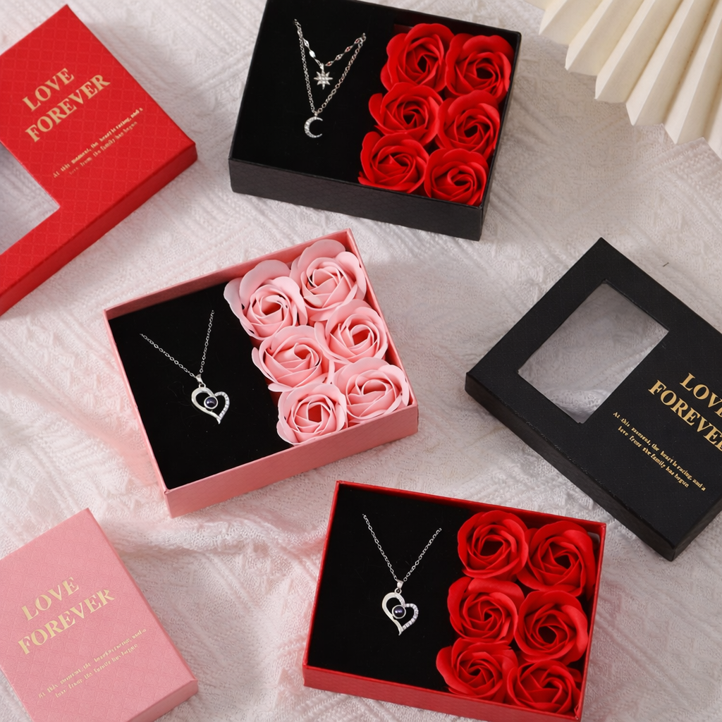 6 Red Roses Jewelry Gift Box Set – Includes Gift Bag