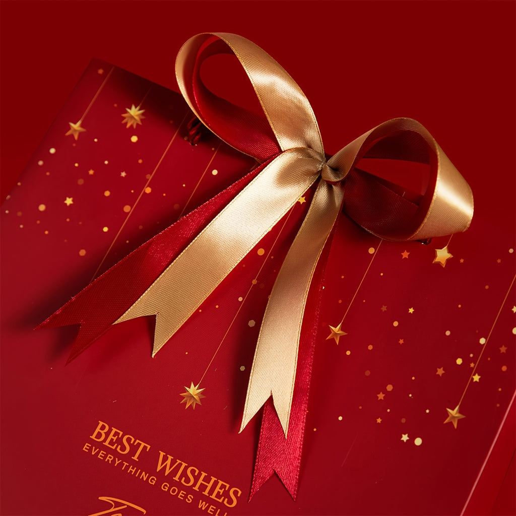 Red Star Gift Bag with Gold Bow – Elegant Reusable Paper Tote