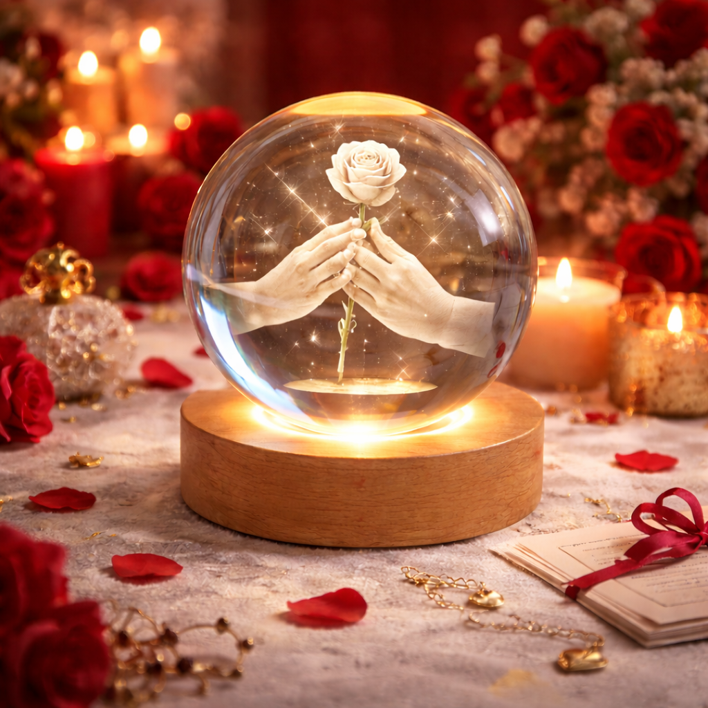 Personalized 3D Crystal Ball Night Light – Photo &amp; Name