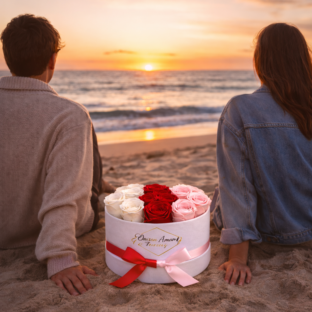 27 Forever Roses in Suede Round Box – Luxury Preserved Red Roses