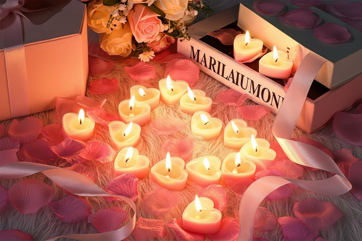 18-Pack Heart-Shaped Tea Light Candles – 3 Hour Burn Time