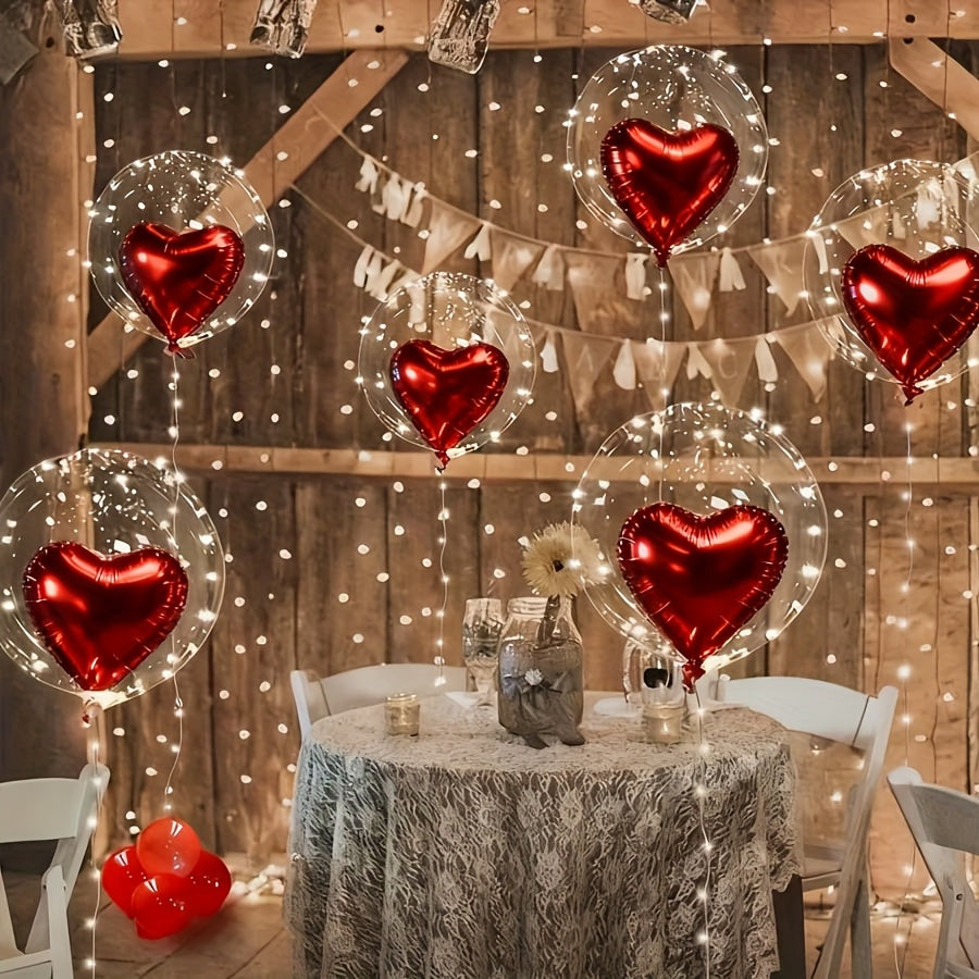 10-Pack 20” Clear Bubble Balloons with Red Heart – Party Decor Set