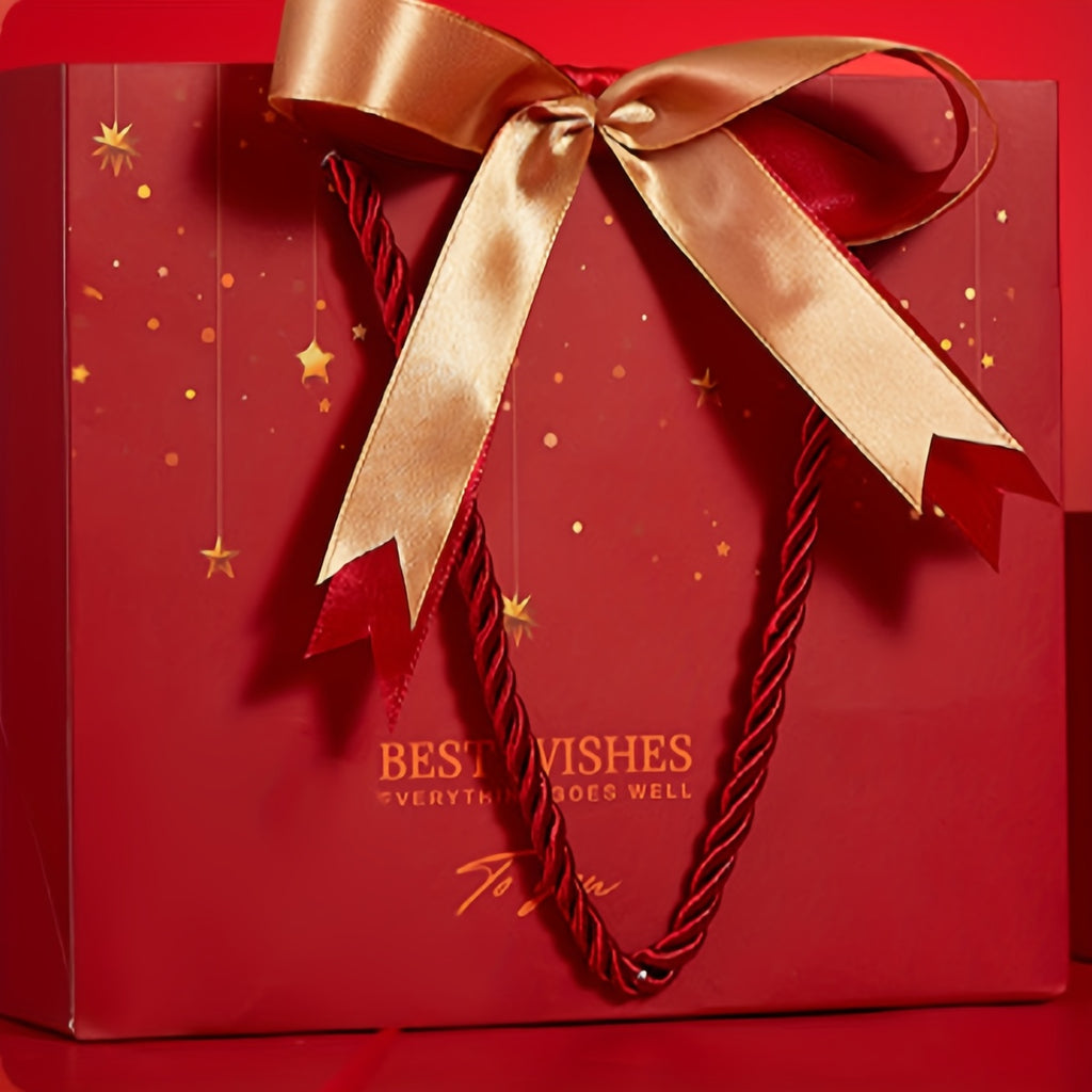 Red Star Gift Bag with Gold Bow – Elegant Reusable Paper Tote