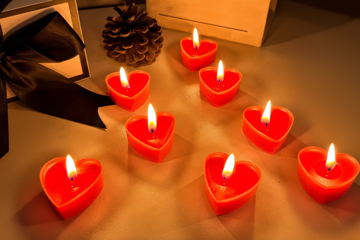 18-Pack Heart-Shaped Tea Light Candles – 3 Hour Burn Time