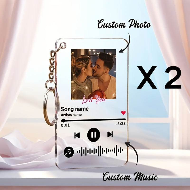 Personalized Music Code Keychain – Photo + Song Title