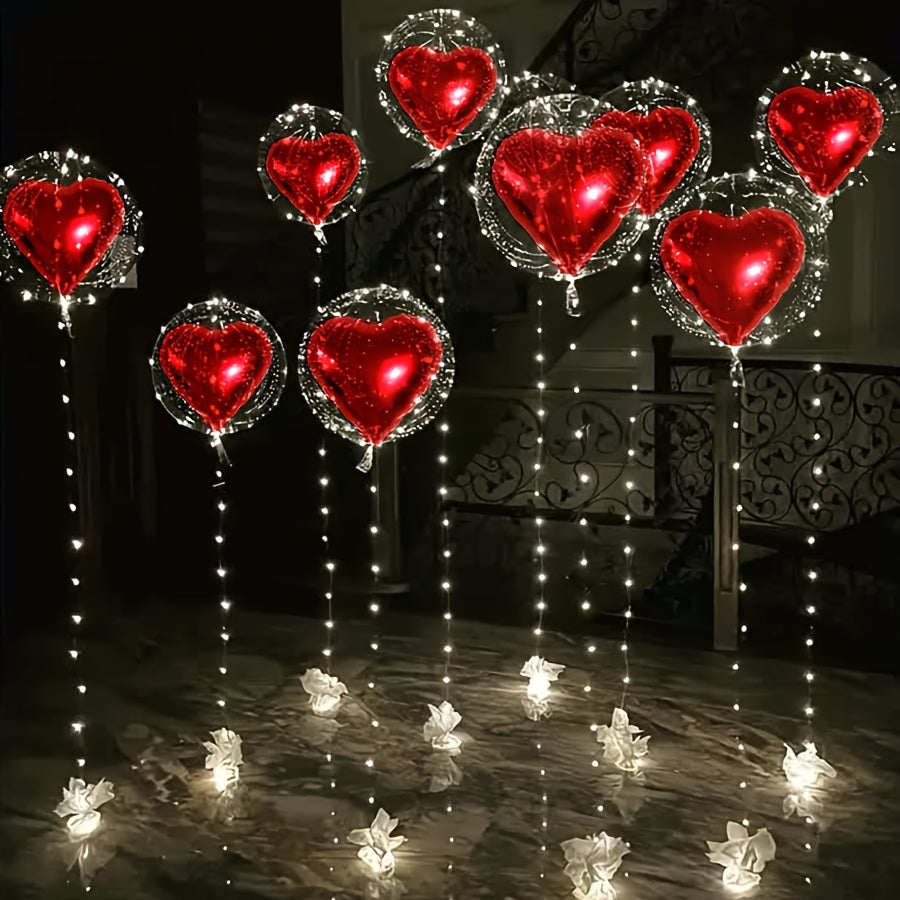 10-Pack 20” Clear Bubble Balloons with Red Heart – Party Decor Set
