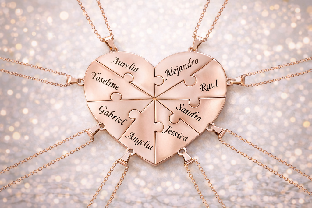 Personalized Puzzle Heart Name Necklace – Custom Engraved Pendant