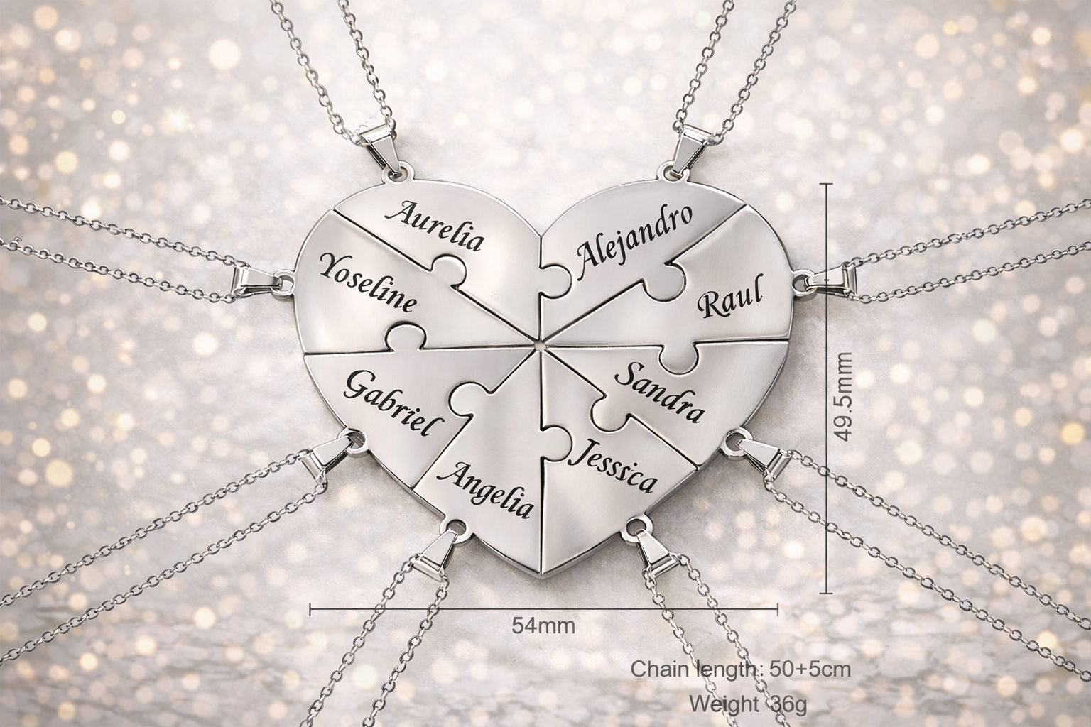 Personalized Puzzle Heart Name Necklace – Custom Engraved Pendant
