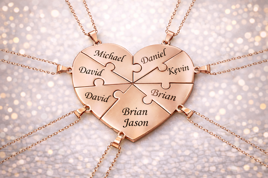 Personalized Puzzle Heart Name Necklace – Custom Engraved Pendant