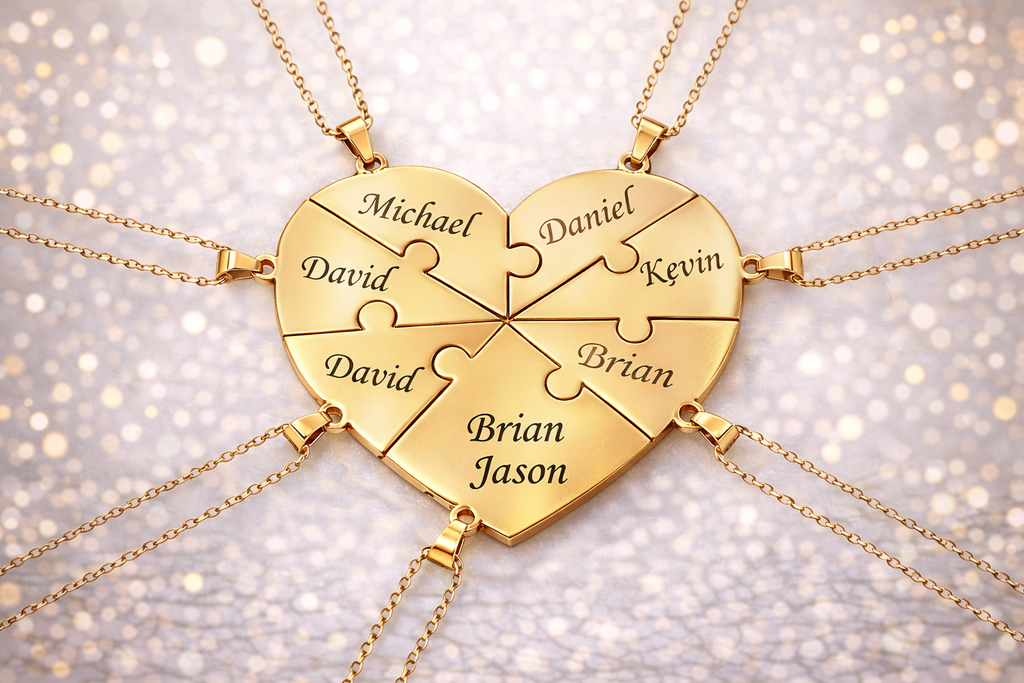 Personalized Puzzle Heart Name Necklace – Custom Engraved Pendant