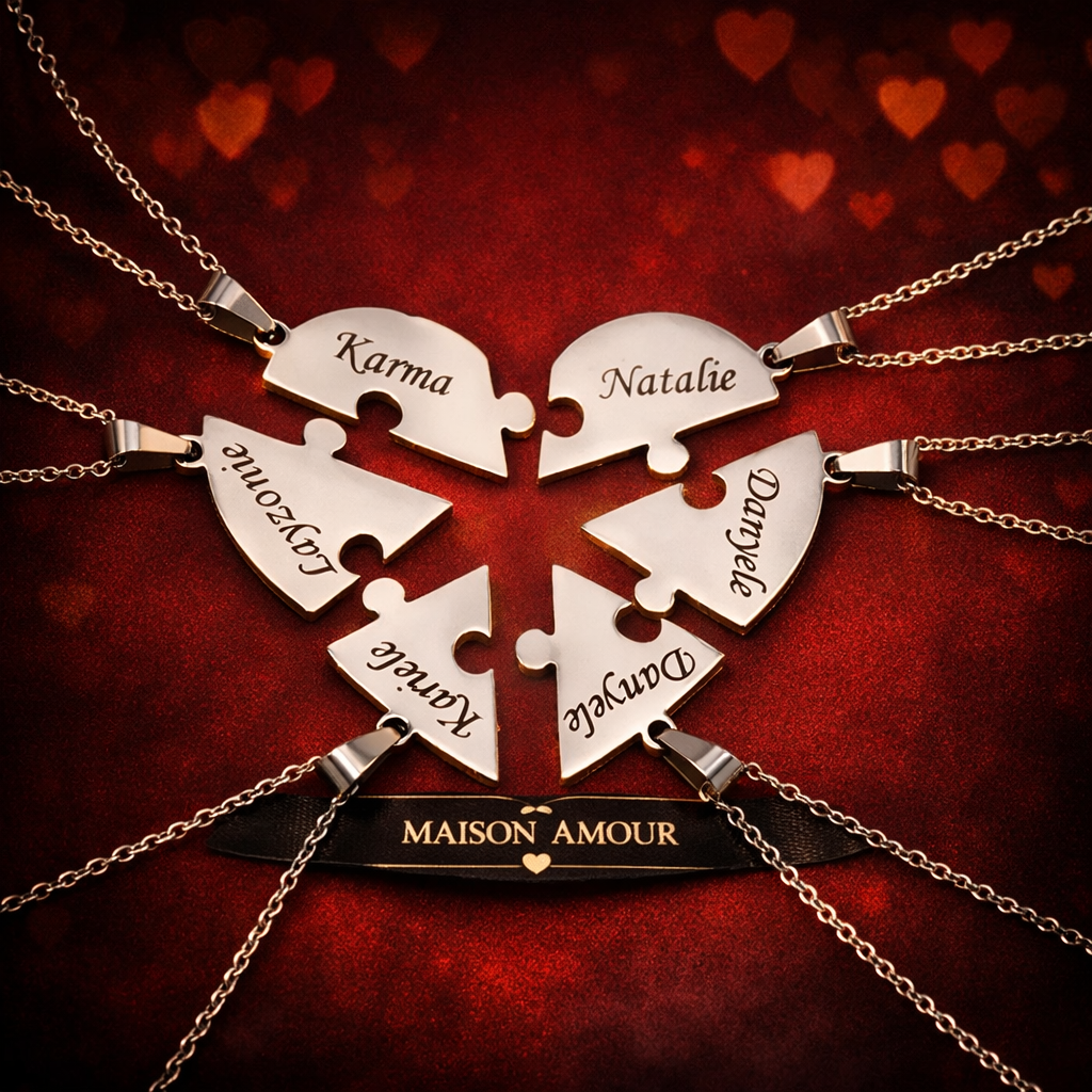 Personalized Puzzle Heart Name Necklace – Custom Engraved Pendant