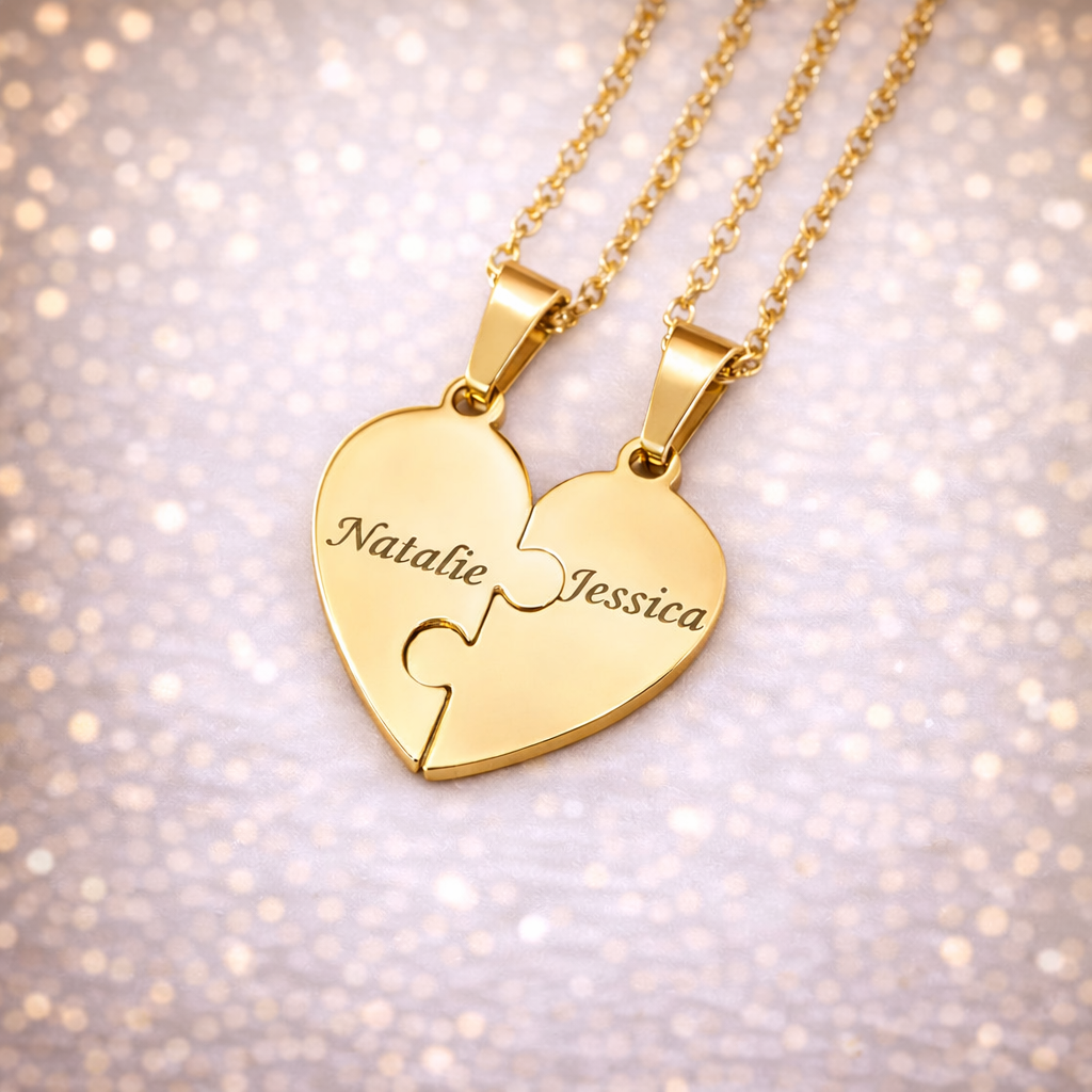 Personalized Puzzle Heart Name Necklace – Custom Engraved Pendant