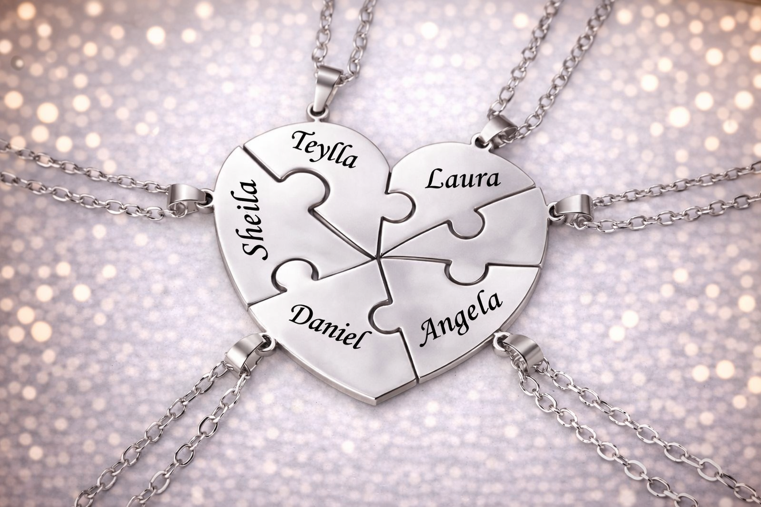 Personalized Puzzle Heart Name Necklace – Custom Engraved Pendant