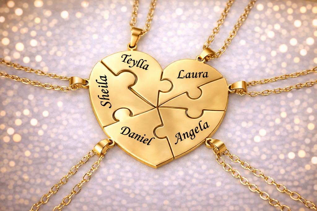 Personalized Puzzle Heart Name Necklace – Custom Engraved Pendant