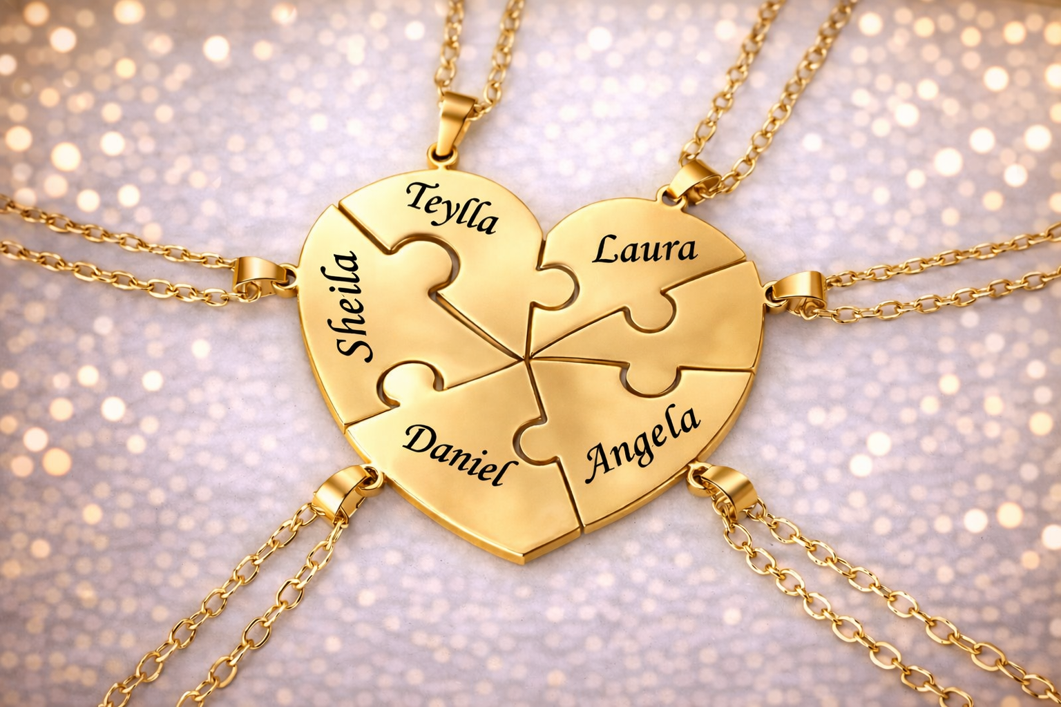 Personalized Puzzle Heart Name Necklace – Custom Engraved Pendant