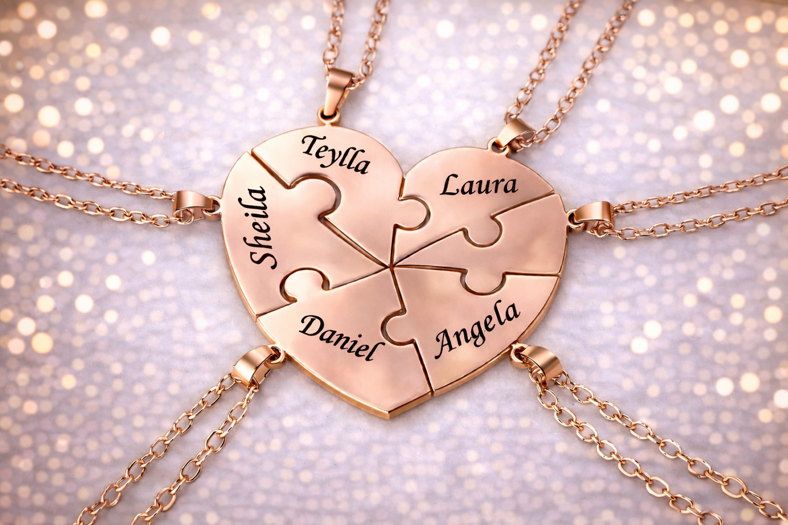Personalized Puzzle Heart Name Necklace – Custom Engraved Pendant