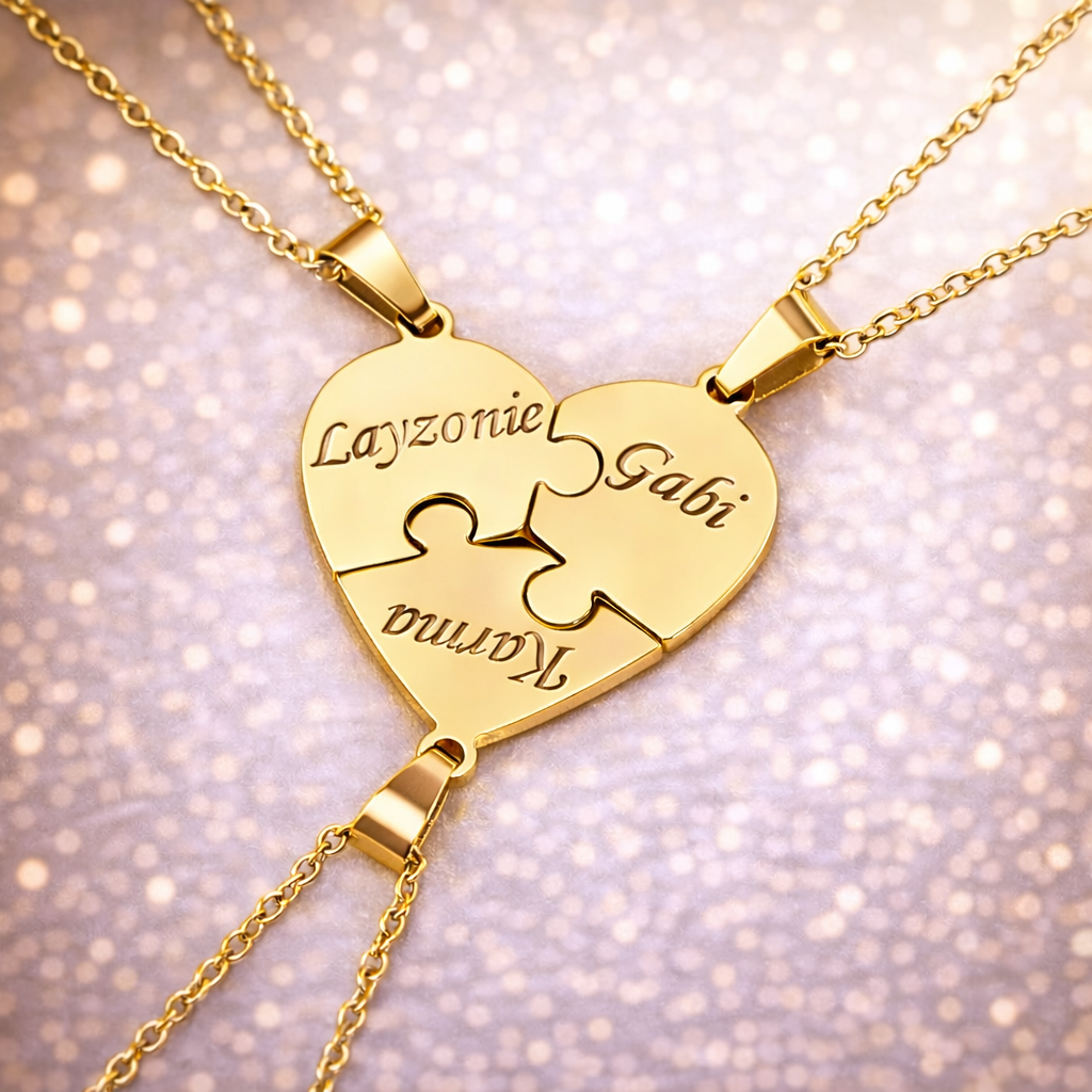 Personalized Puzzle Heart Name Necklace – Custom Engraved Pendant