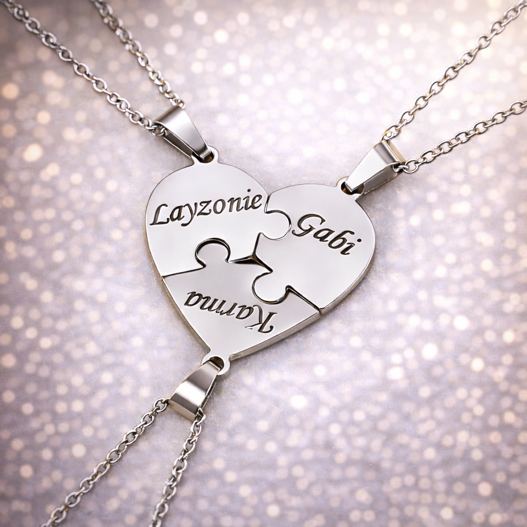 Personalized Puzzle Heart Name Necklace – Custom Engraved Pendant