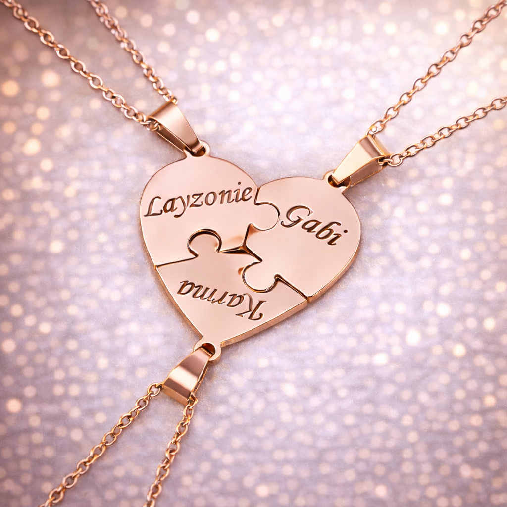 Personalized Puzzle Heart Name Necklace – Custom Engraved Pendant