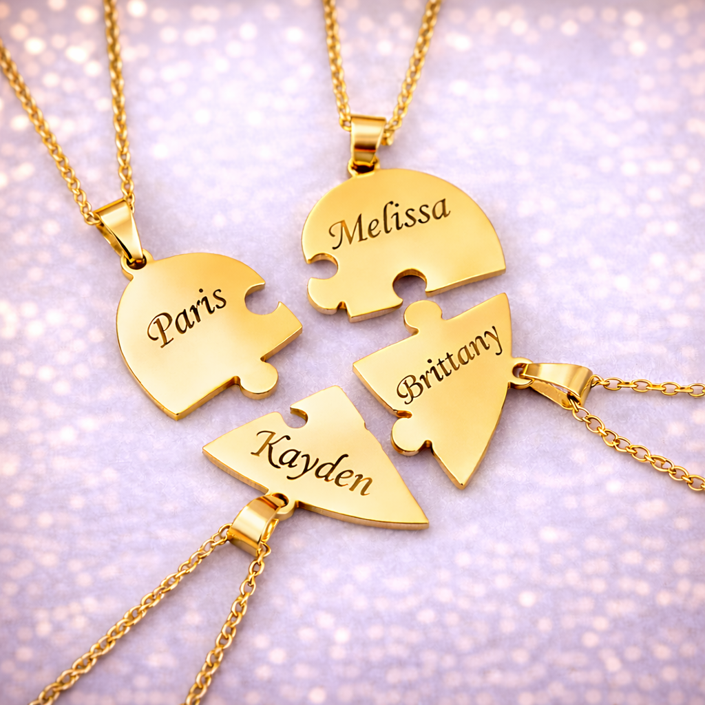Personalized Puzzle Heart Name Necklace – Custom Engraved Pendant
