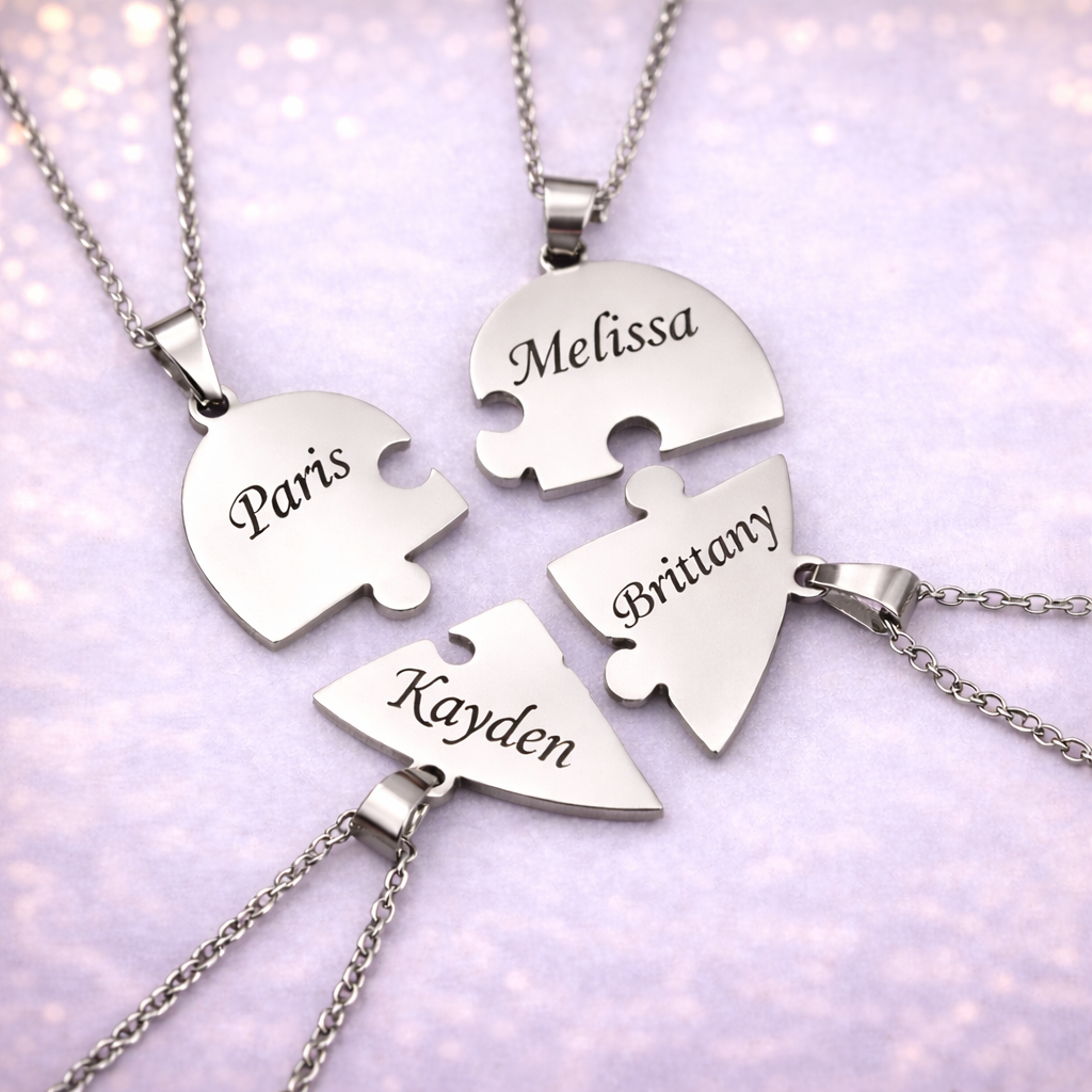 Personalized Puzzle Heart Name Necklace – Custom Engraved Pendant