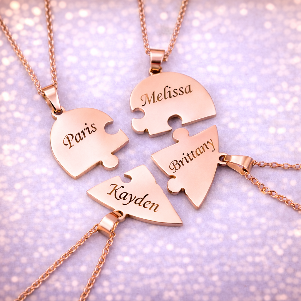 Personalized Puzzle Heart Name Necklace – Custom Engraved Pendant