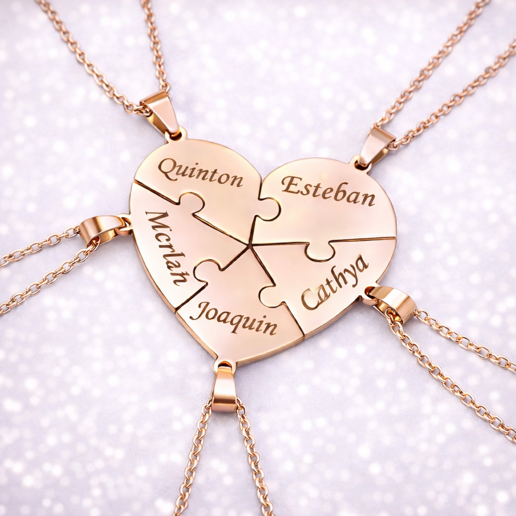 Personalized Puzzle Heart Name Necklace – Custom Engraved Pendant