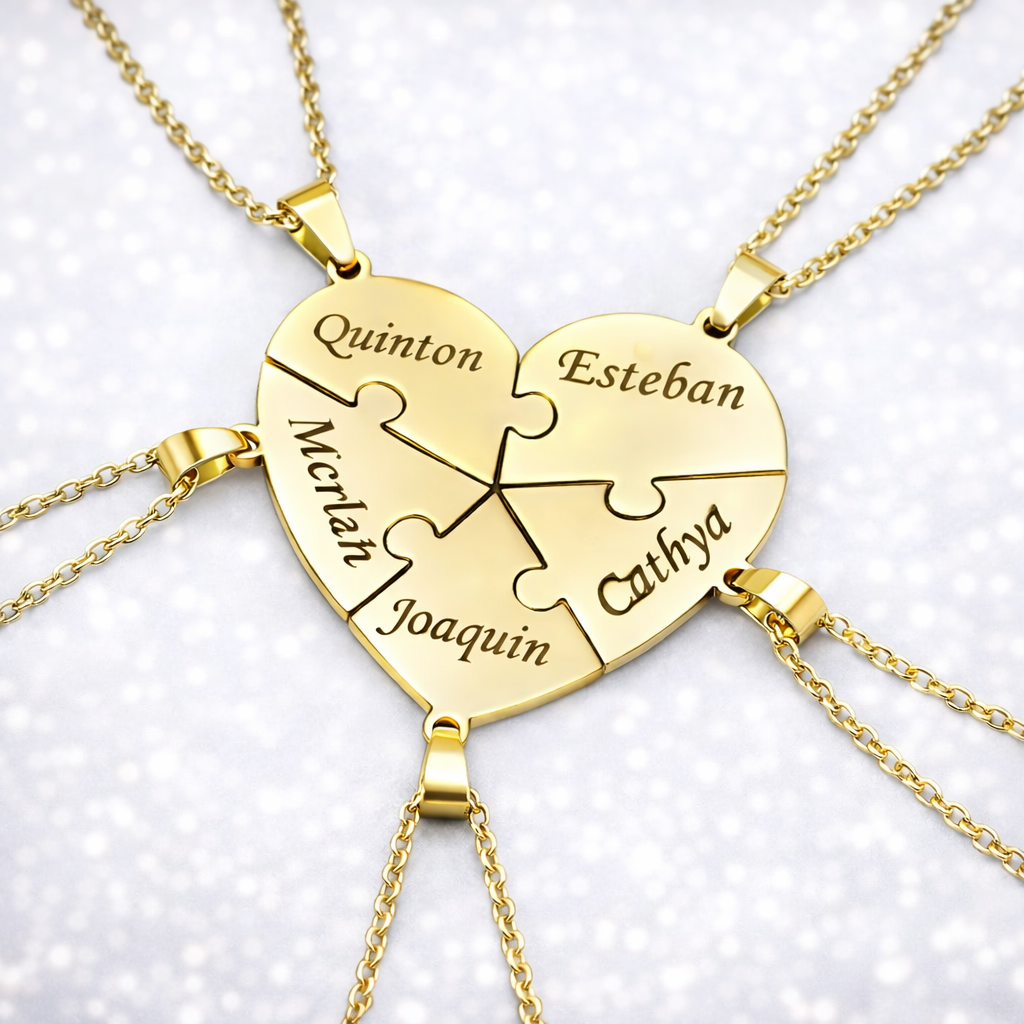 Personalized Puzzle Heart Name Necklace – Custom Engraved Pendant