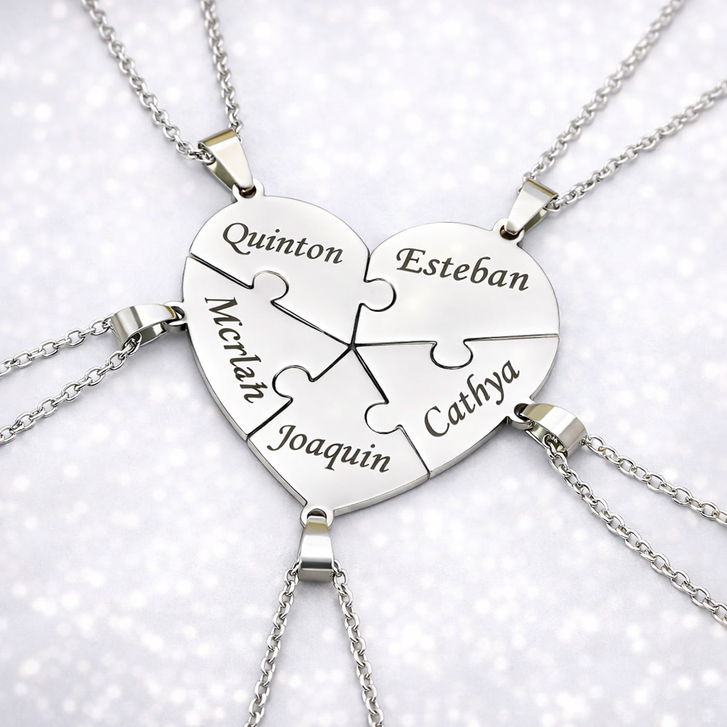 Personalized Puzzle Heart Name Necklace – Custom Engraved Pendant