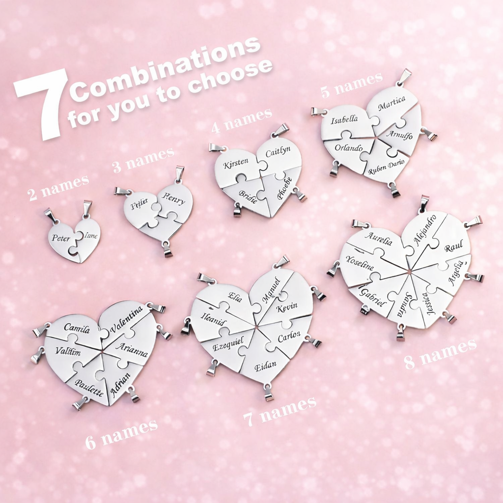 Personalized Puzzle Heart Name Necklace – Custom Engraved Pendant