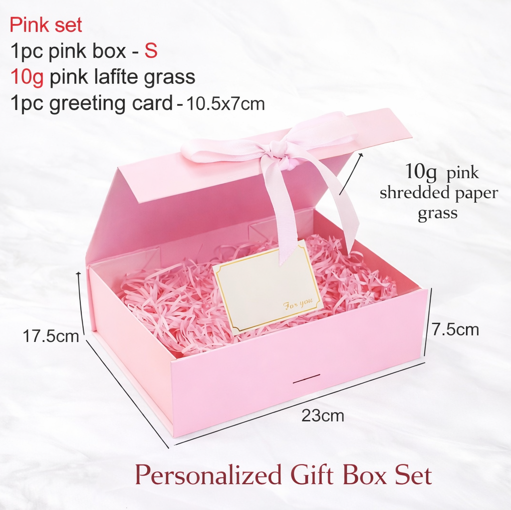 Magnetic Gift Box Kit – Folding Box with Filler Grass &amp; Greeting Cards