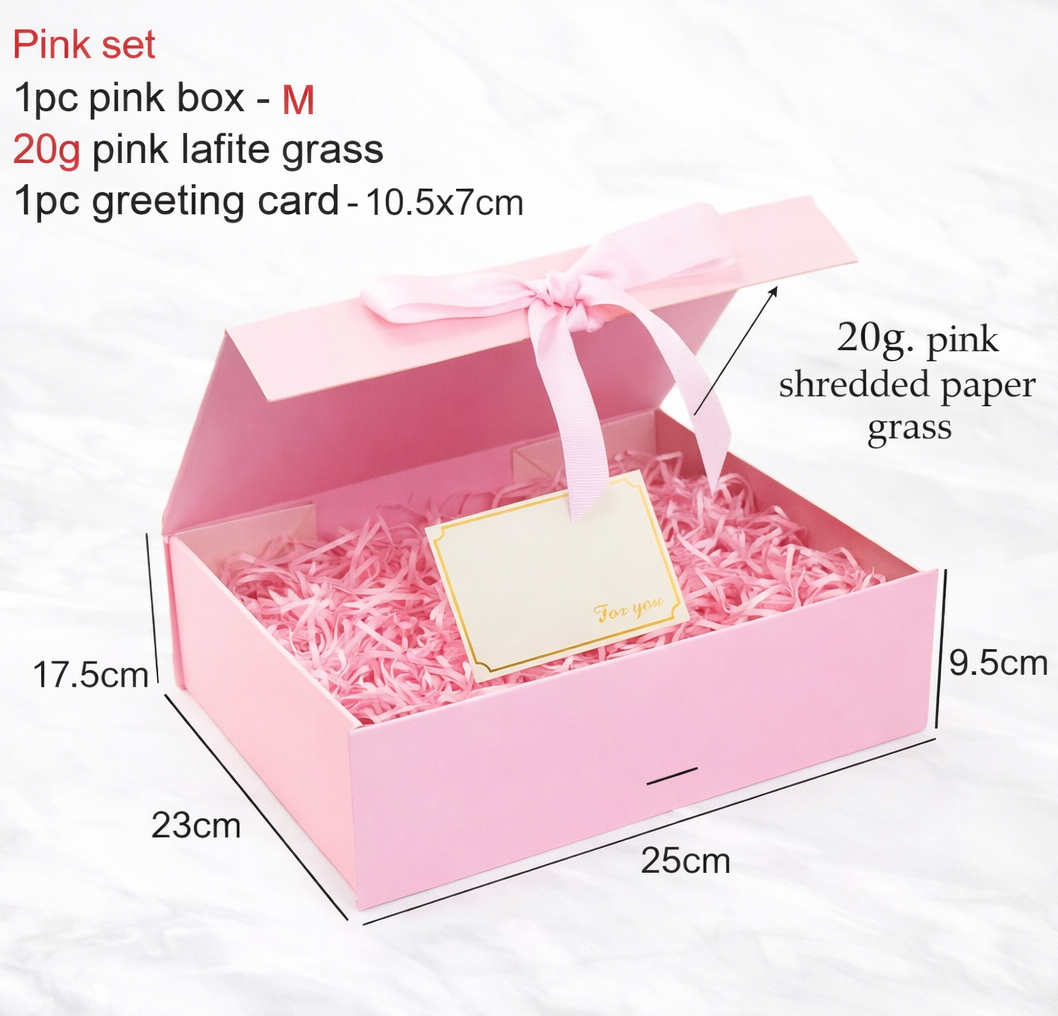 Magnetic Gift Box Kit – Folding Box with Filler Grass &amp; Greeting Cards