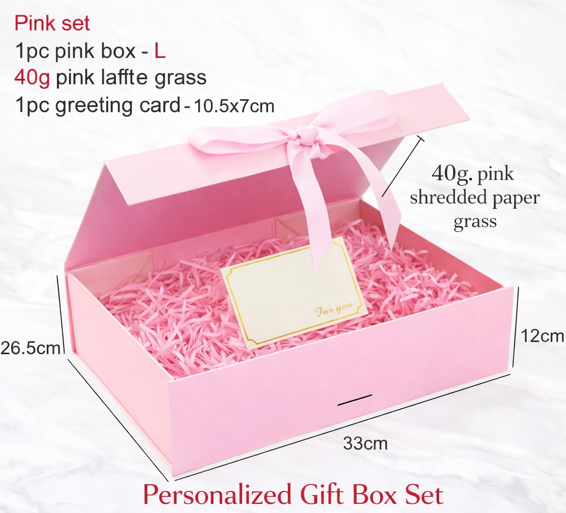 Magnetic Gift Box Kit – Folding Box with Filler Grass &amp; Greeting Cards