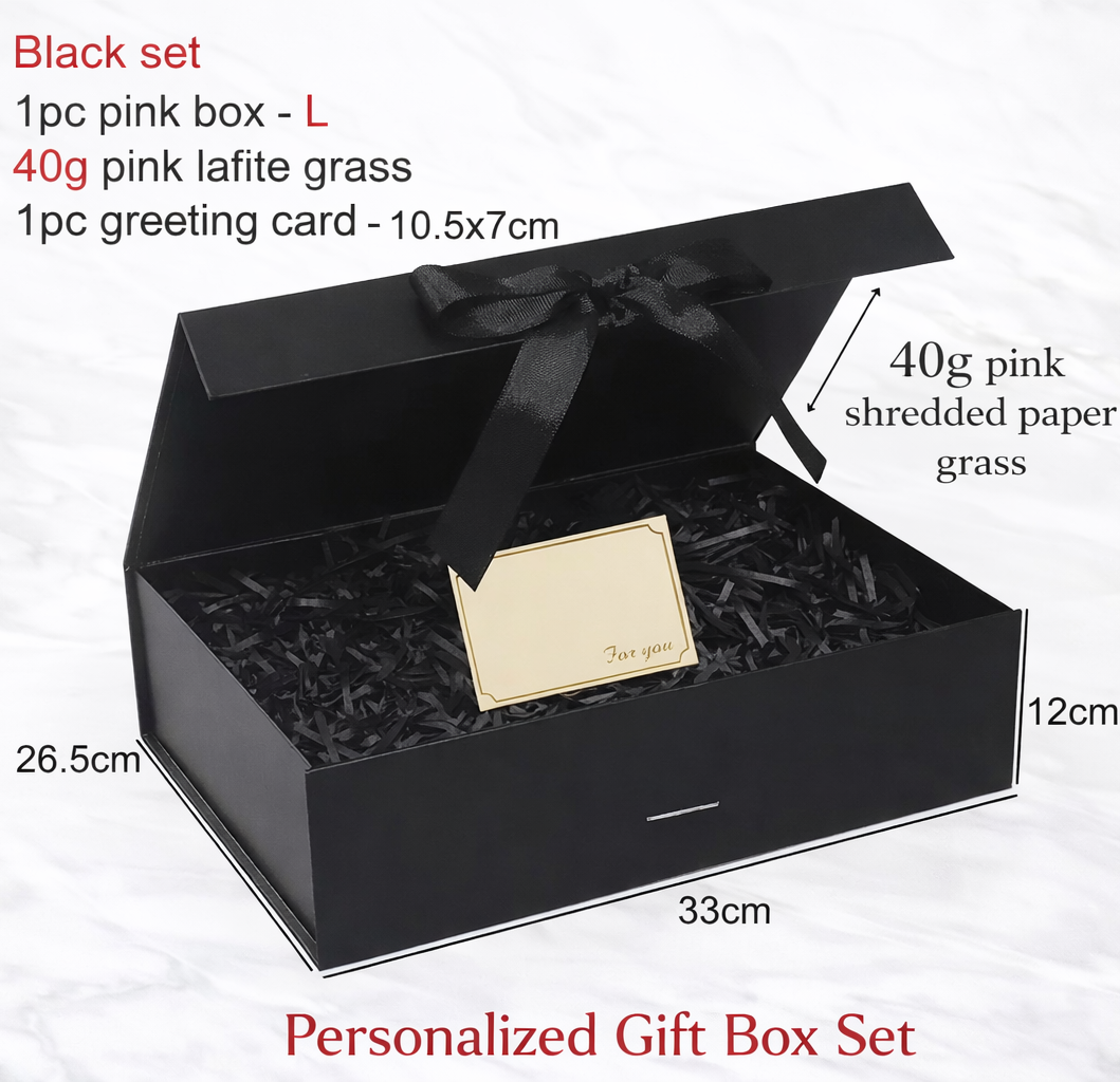 Magnetic Gift Box Kit – Folding Box with Filler Grass &amp; Greeting Cards