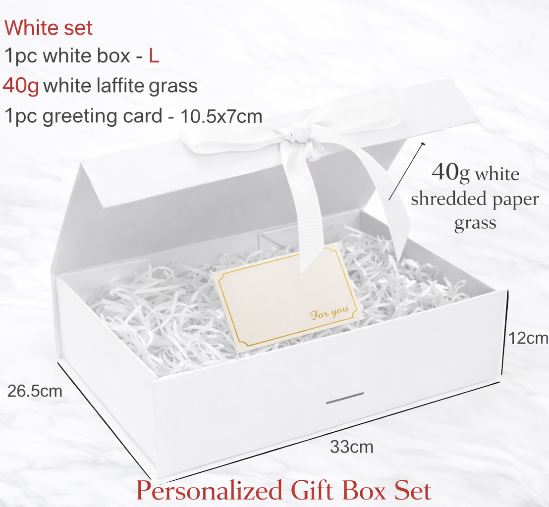 Magnetic Gift Box Kit – Folding Box with Filler Grass &amp; Greeting Cards