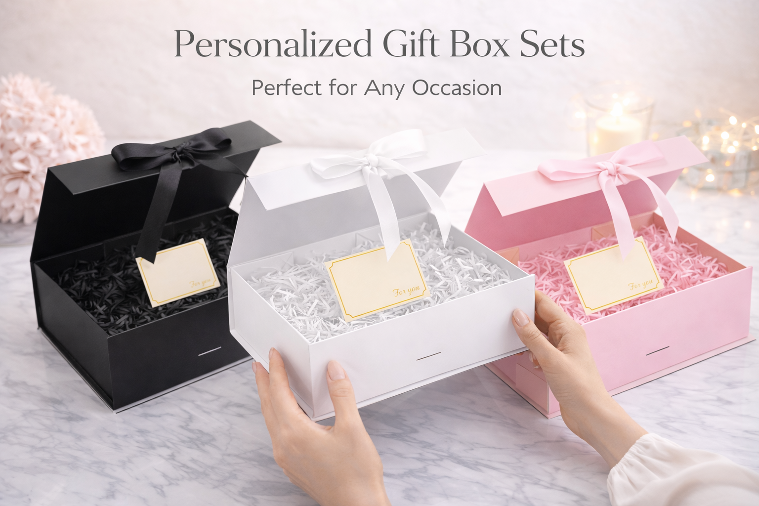 Magnetic Gift Box Kit – Folding Box with Filler Grass &amp; Greeting Cards