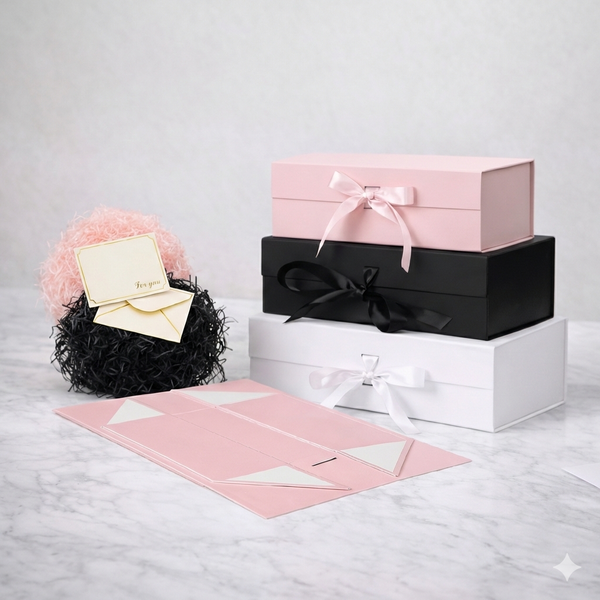 Magnetic Gift Box Kit – Folding Box with Filler Grass &amp; Greeting Cards