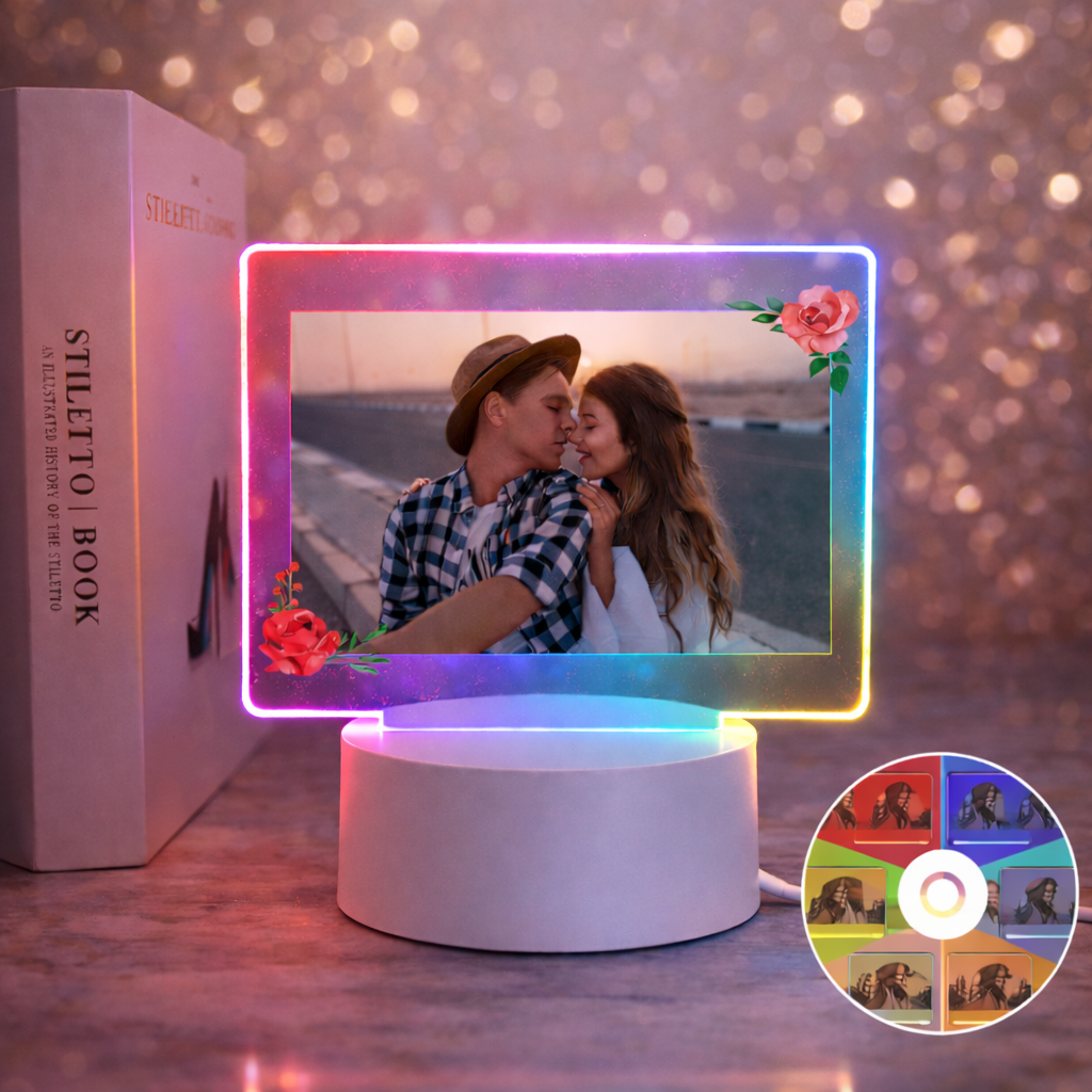3D Rose Photo Frame – Warm LED Night Light