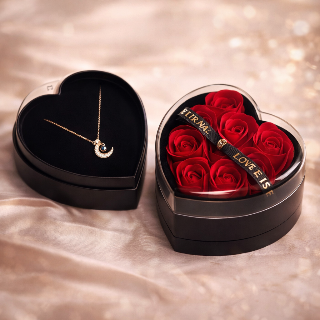 Preserved Rose Gift Box + 100 Languages ​​“I Love You” Necklace