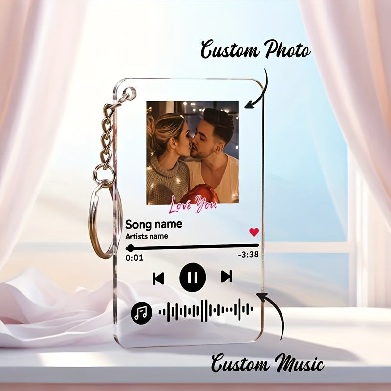 Personalized Music Code Keychain – Photo + Song Title