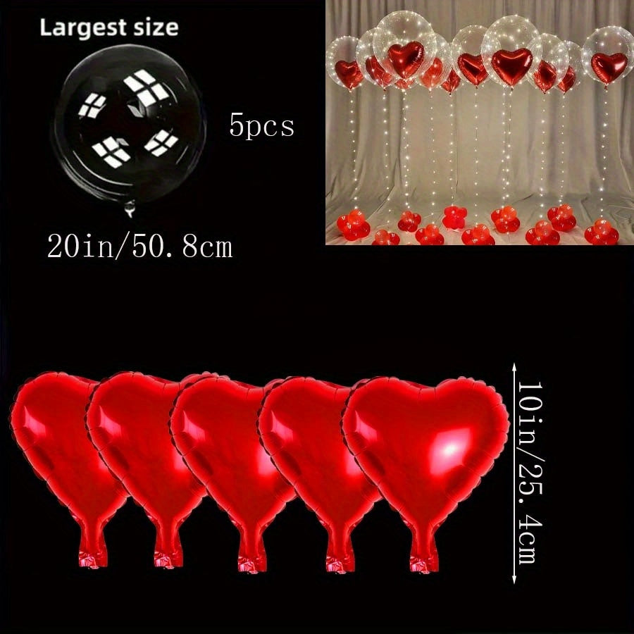 10-Pack 20” Clear Bubble Balloons with Red Heart – Party Decor Set