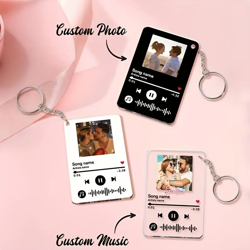 Personalized Music Code Keychain – Photo + Song Title