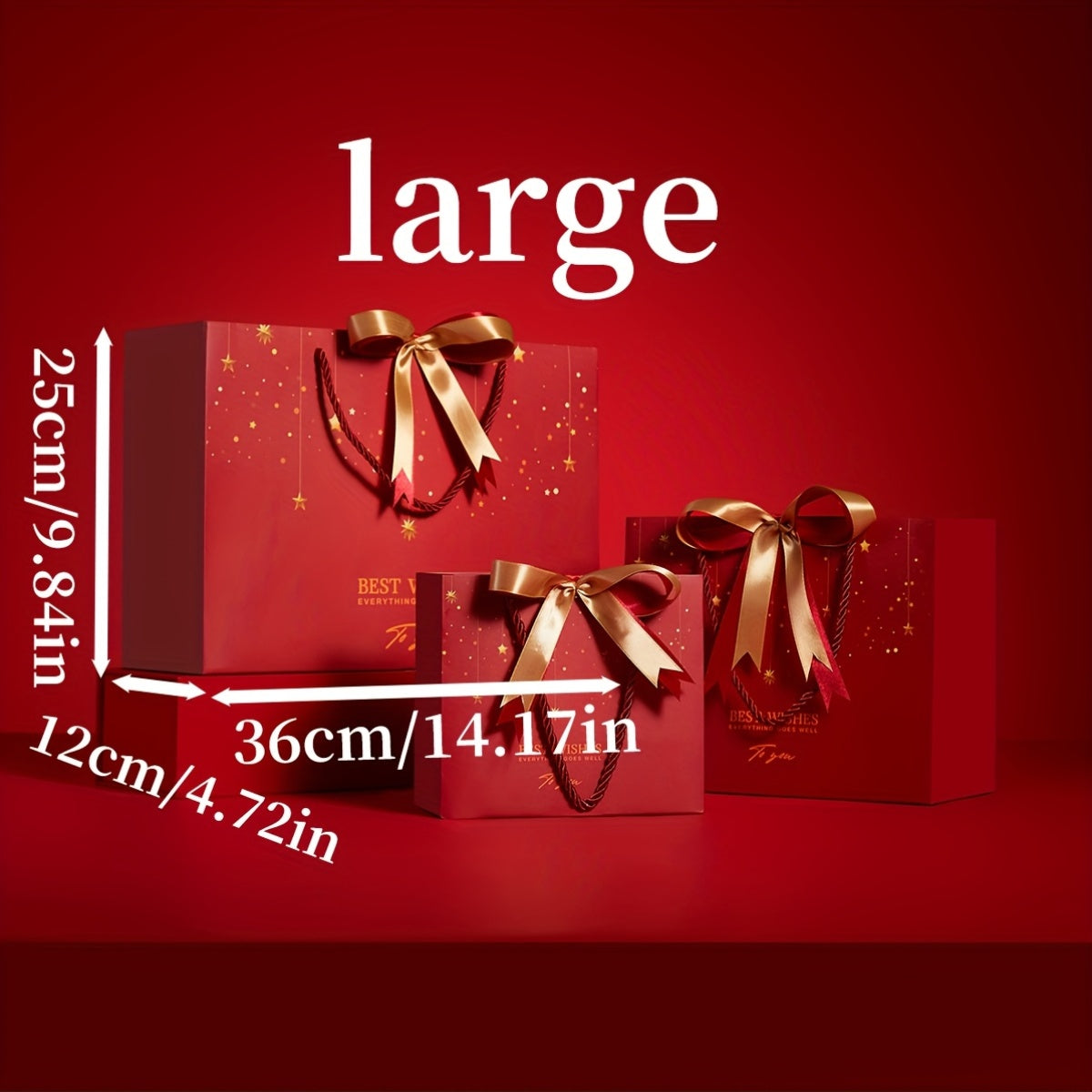 Red Star Gift Bag with Gold Bow – Elegant Reusable Paper Tote